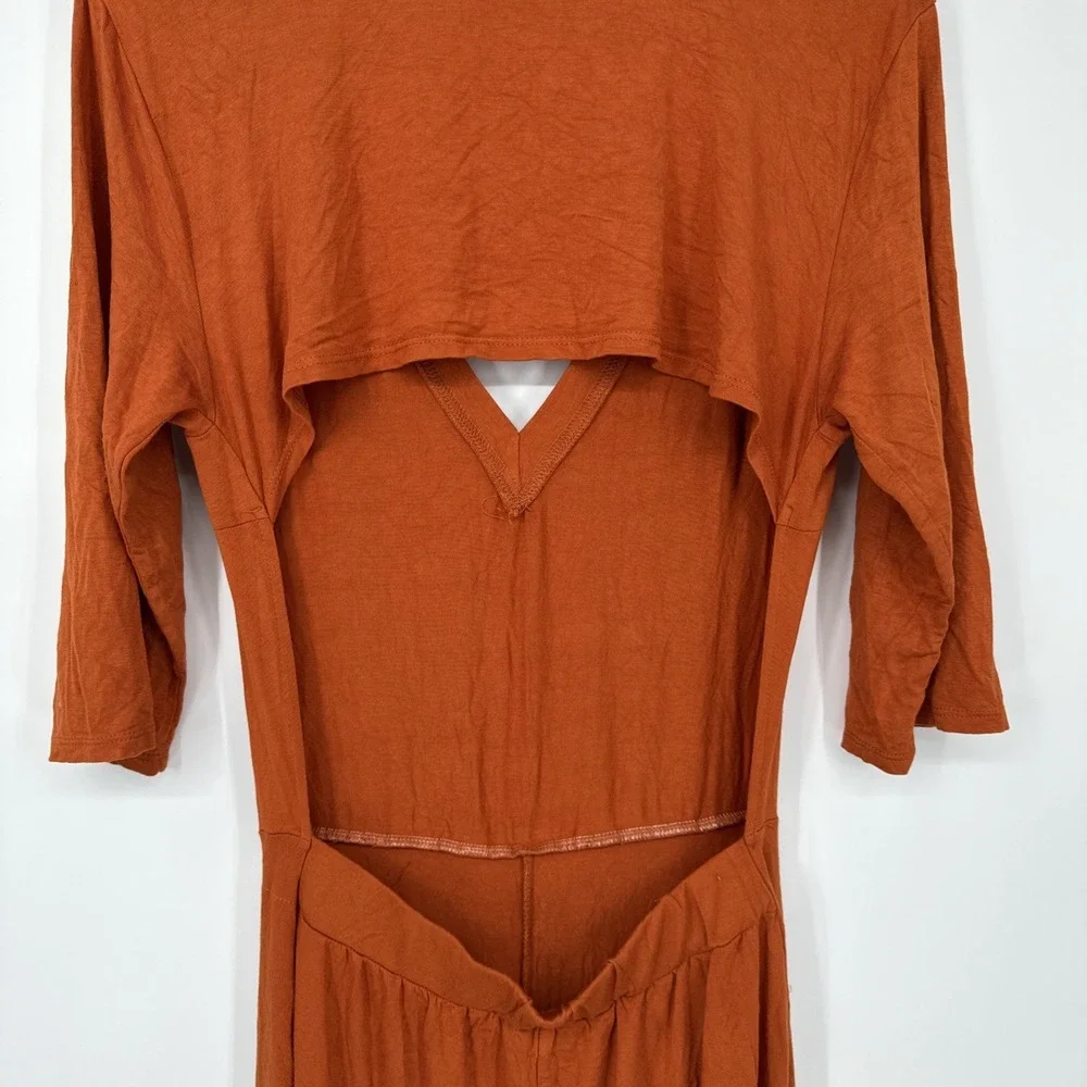 Free People Beach Orange Crop Wide-Leg Jumpsuit Boho Open Back Minimalist Small
